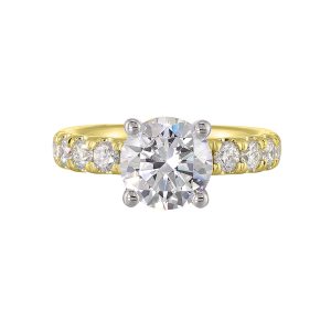 14Kt White Yellow Semi Mount 7/8Ctw For 2Ct Round Center