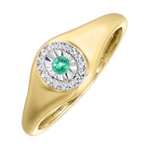 10Kt Yellow Gold Diamond 1/20Ctw & Emerald 1/20Ctw Ring