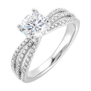 14Kt White Semi Mount 1/3Ctw For 1 1/2Ctw Round Center