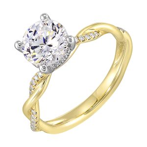14Kt White Yellow Semi Mount 1/8Ctw For 1Ct Round Center