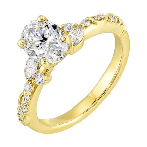 14Kt Yellow Semi Mount 1/4Ctw For 1Ctw Oval Center