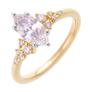 14Kt White Yellow Semi Mount 1/6Ctw For 1 1/2Ct Marquise Center